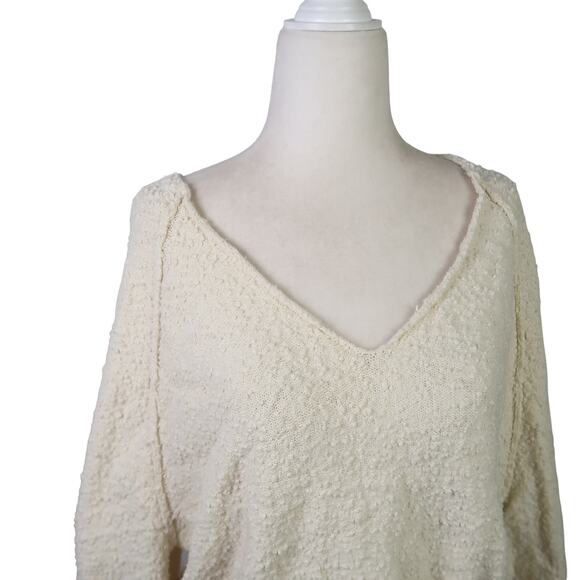 Free People cream textured knit slouchy balloon sleeve sweater Small - Picture 2 of 7